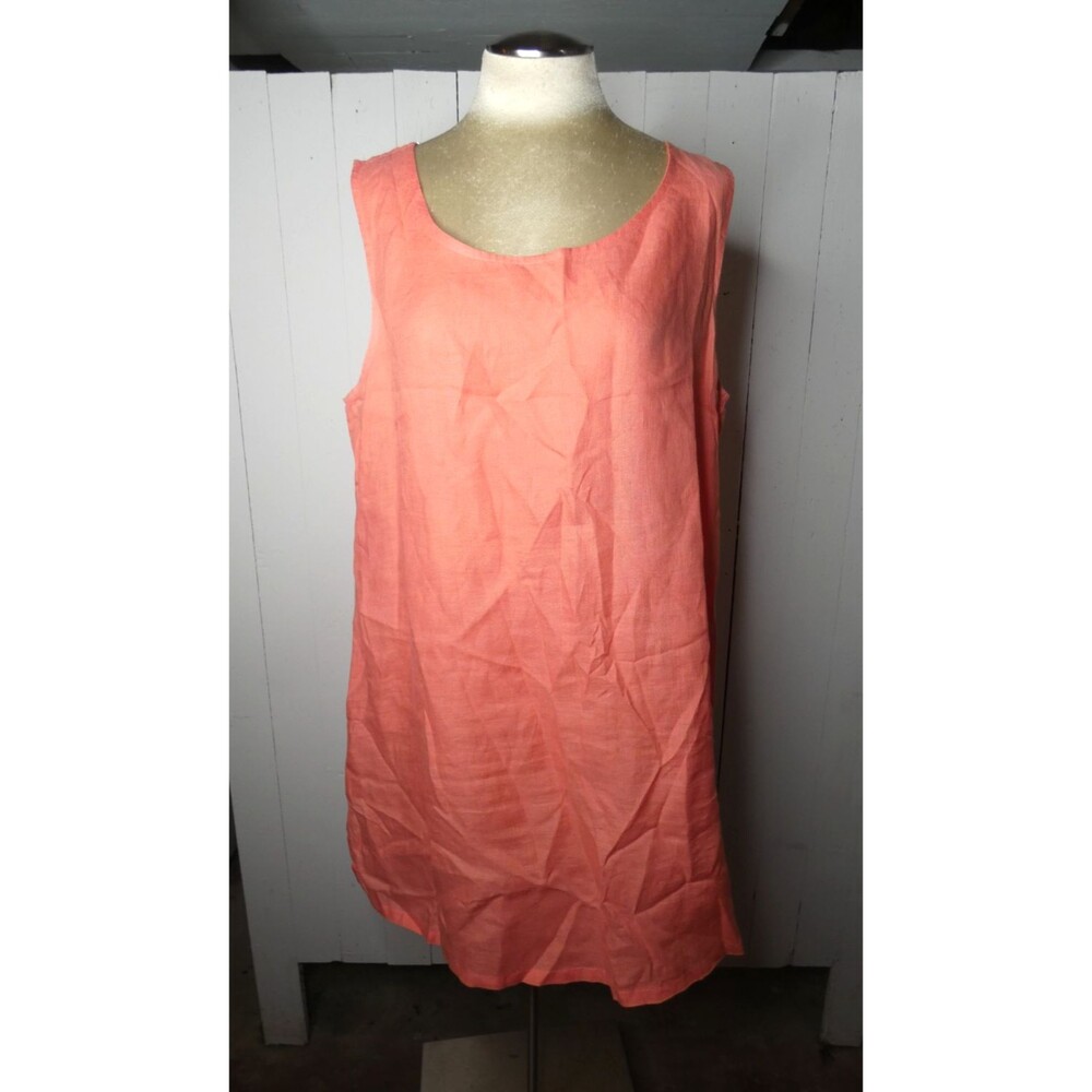 Chalet Womens XL Coral 100% Linen Tank Shift Dress Sleeveless Woven Light Weight